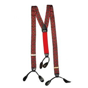 Vintage COS Germany Silk and Leather Suspenders Red Men's OS Adjustable
